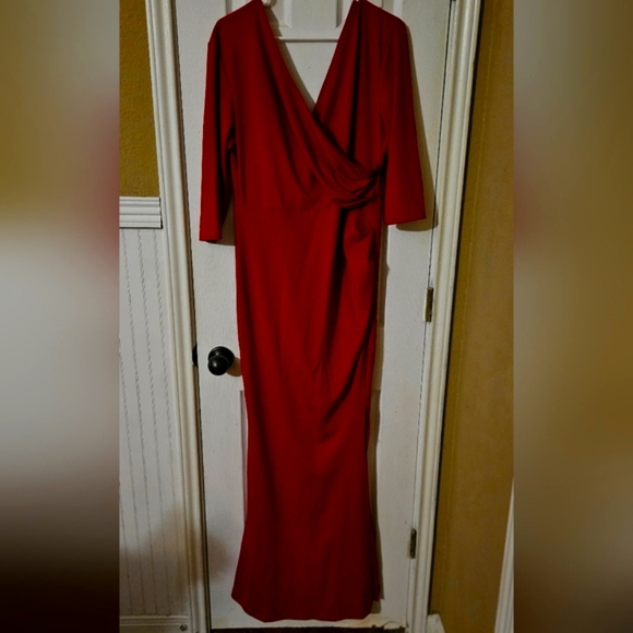 BODYCON Maxi High Slit Long Red Formal Evening Cocktail Party Prom Dress- XL - Picture 2 of 7